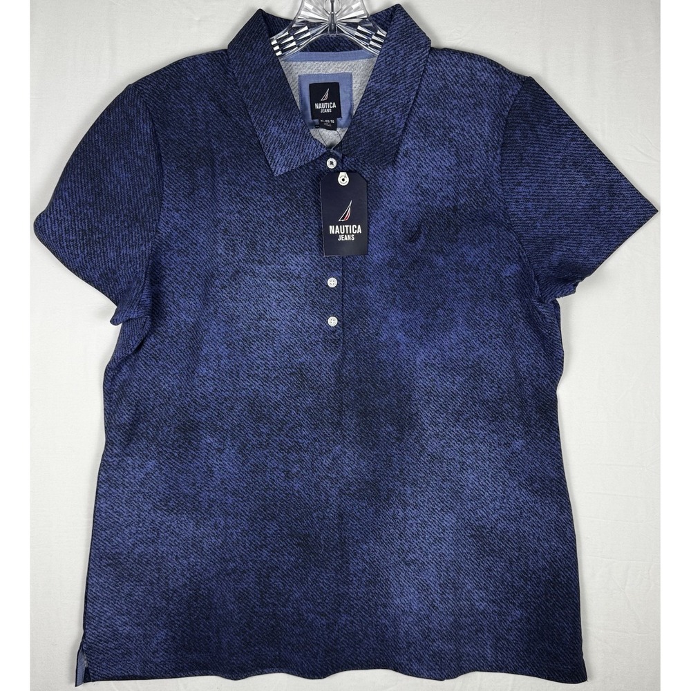 Nautica Jeans Polo Shirt Women's XL Blue Textured Short Sleeve NWT Casual Spring